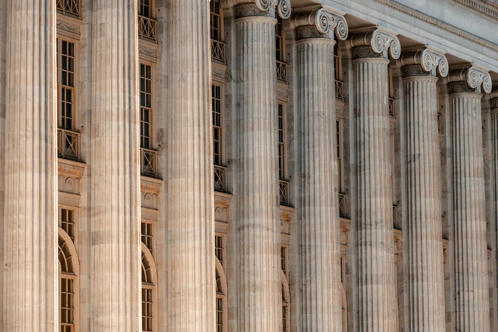 Classical columns on the facade of a public government building